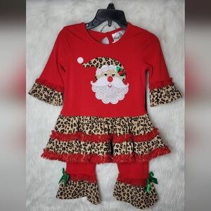 Rare Editions Christmas Santa 2 Piece Leopard Set